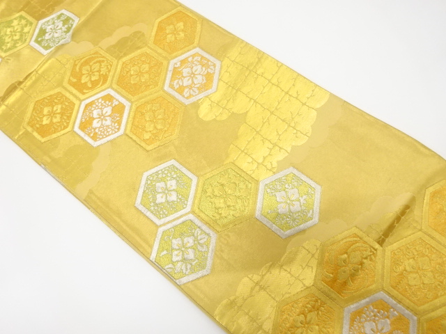 アンティーク　亀甲繋ぎに花模様織り出し袋帯（材料）